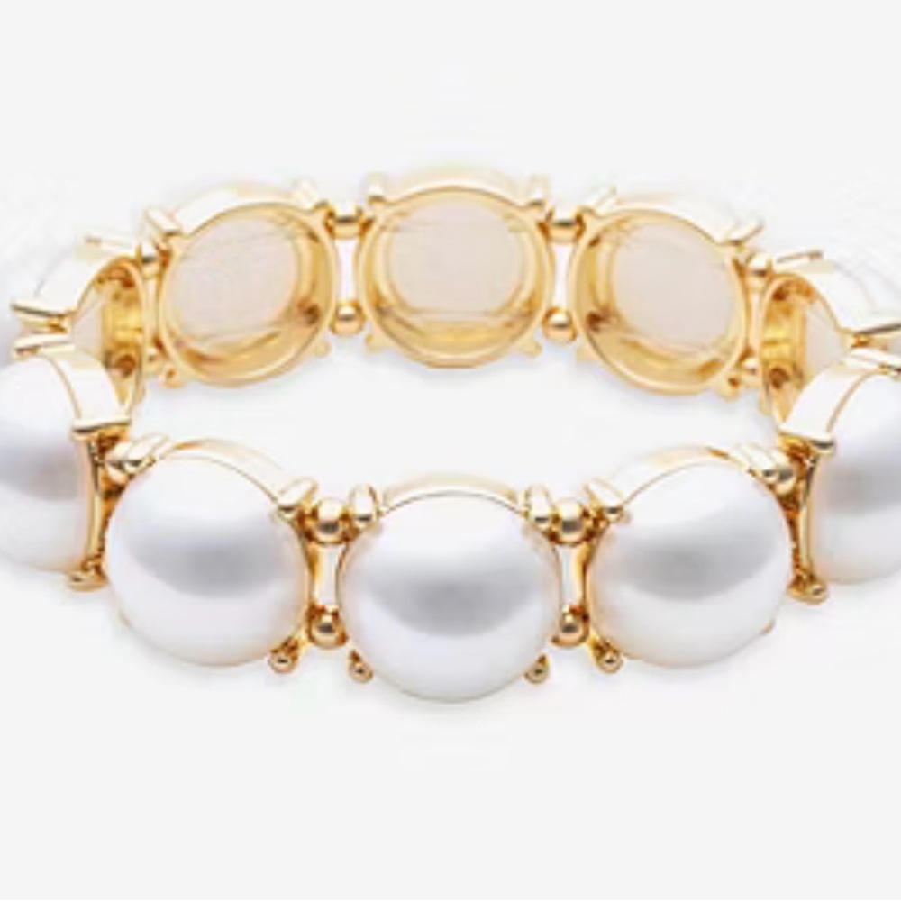 Bold Elements women’s white simulated pearl round stretch bracelet NEW